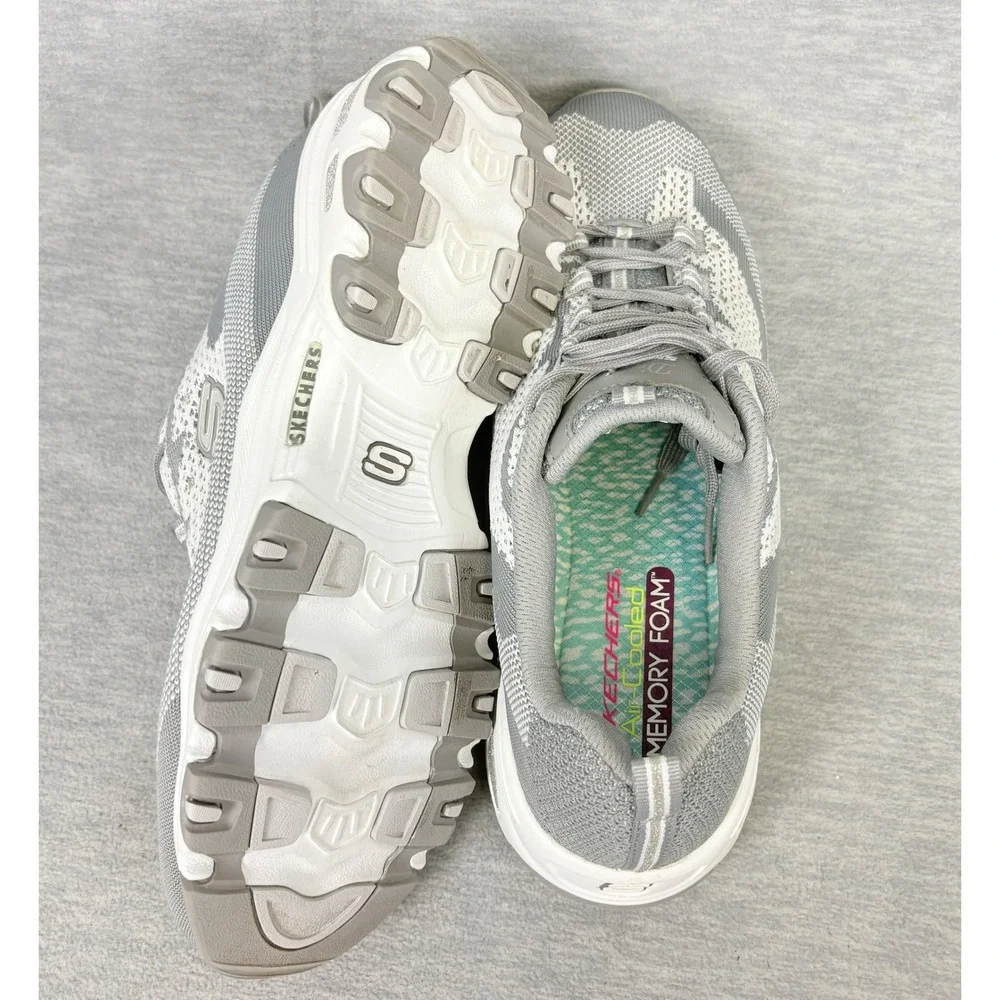 Skechers D'Lites Sneakers Womens 11 Gray White Knit Rhinestone 11955 GYW - Picture 10 of 14